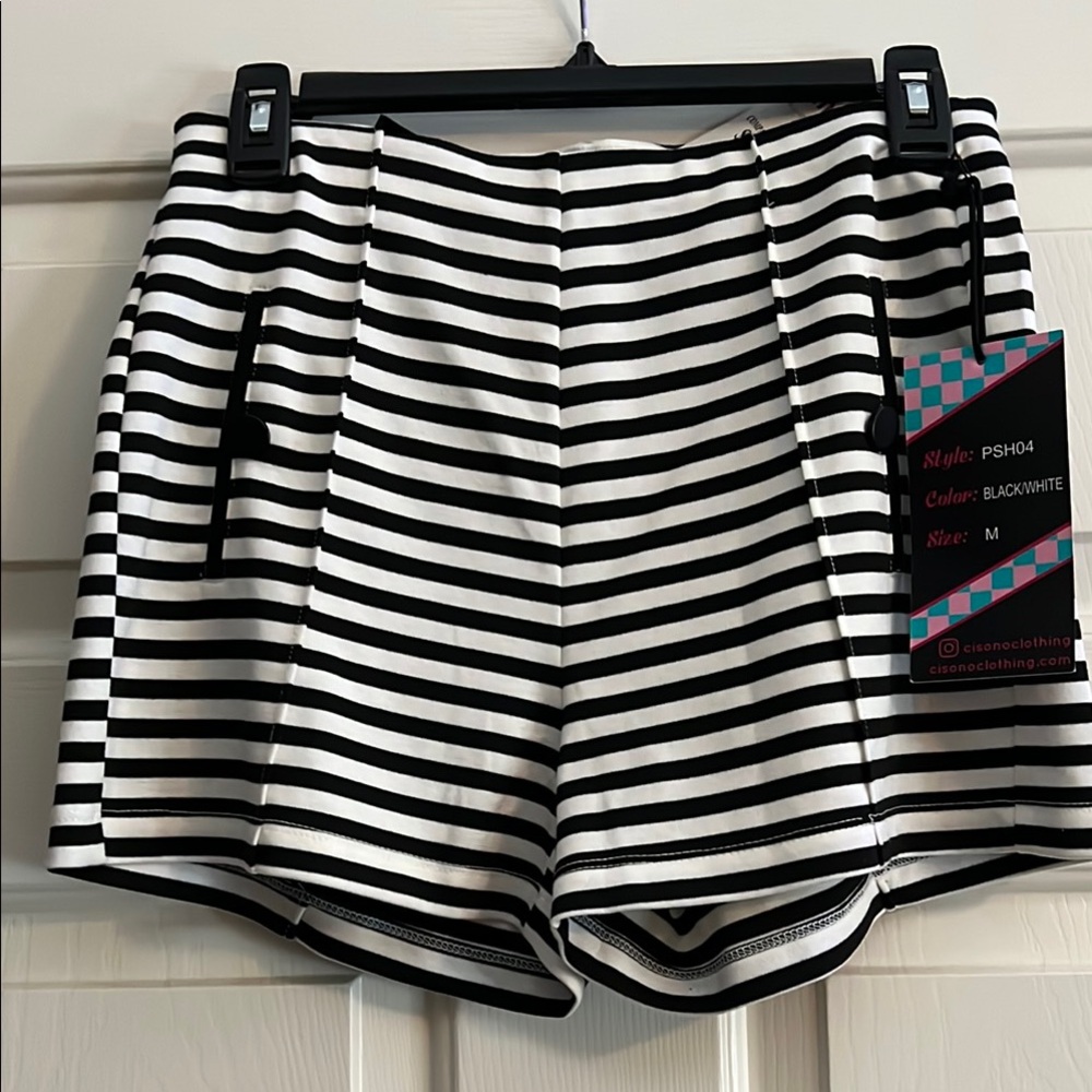 Ci Sono Black and White High Waist Striped Shorts